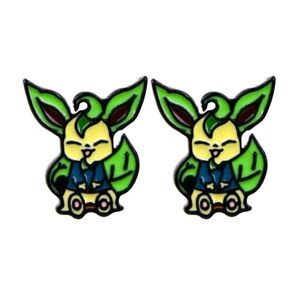 3 For $35 Pokemon Leafeon Stainless Steel Enameled Stud Character Earrings